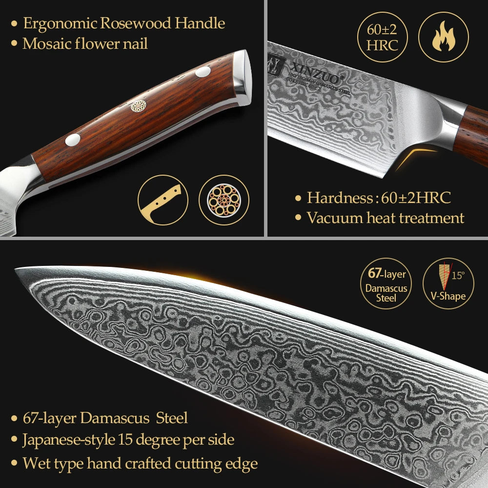 XINZUO Profi‑Damastmesser‑Set (2 Teile) – VG10‑Kern & Palisandergriff