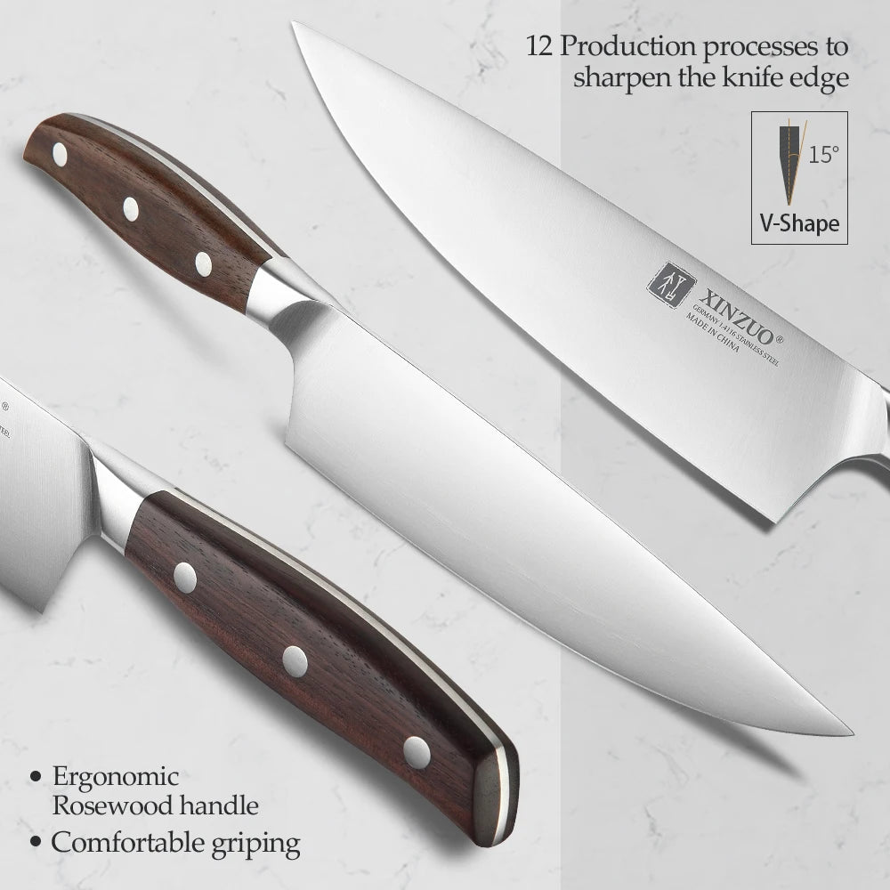 XINZUO Profi‑Messerset – 7‑teilig aus deutschem 1.4116 Edelstahl
