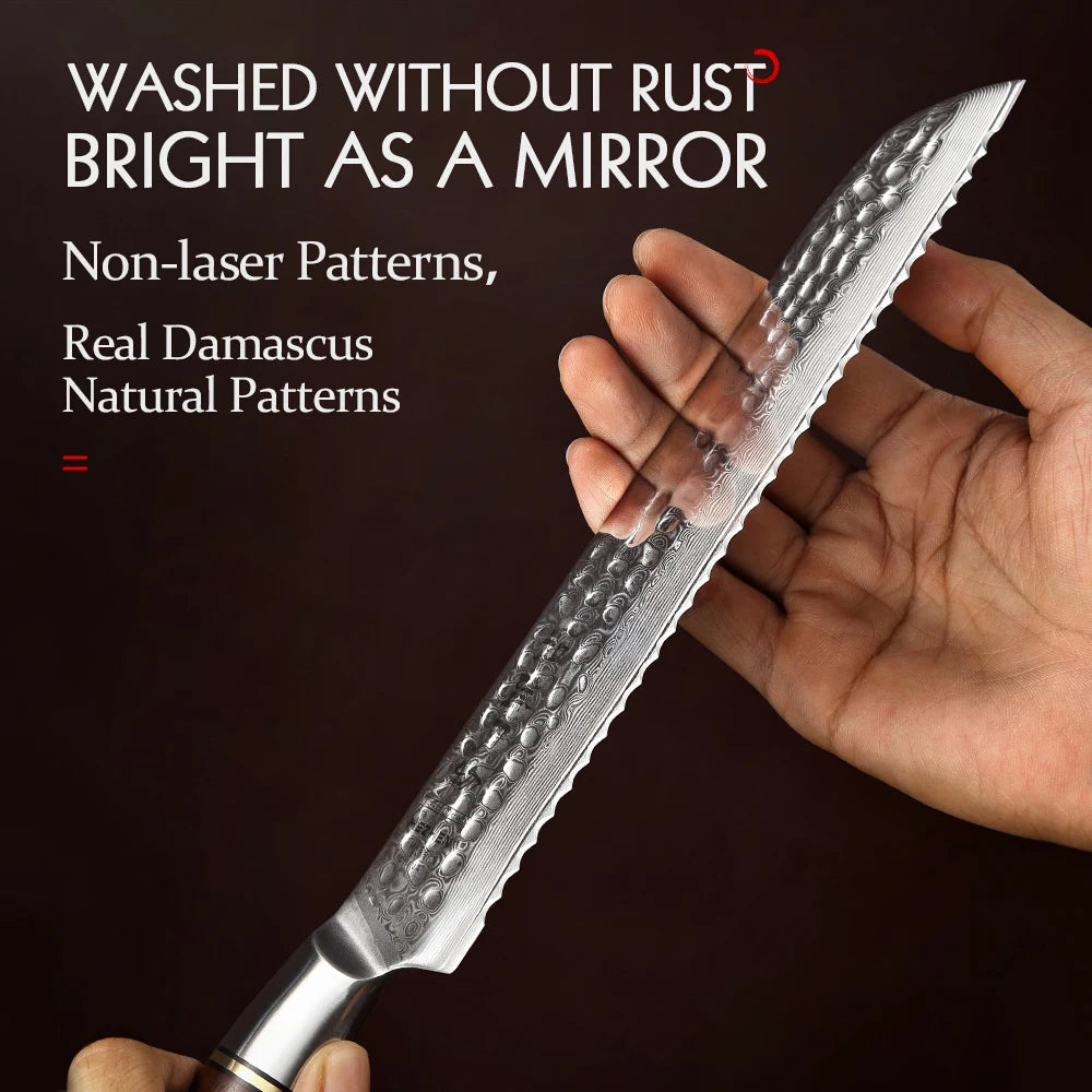 HEZHEN 8,5″ Brotmesser – 73‑lagiger Damast & Pulverstahlkern