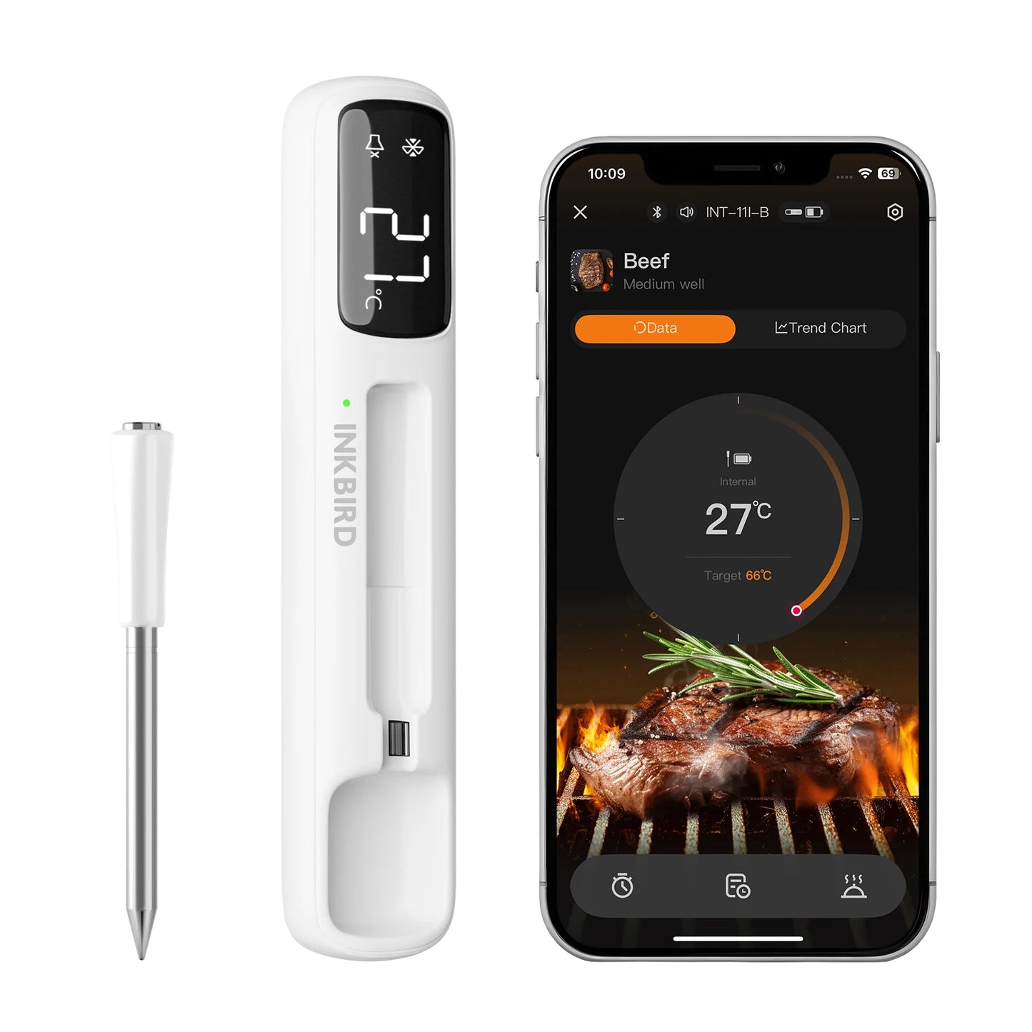 Inkbird INT-11B Mini Fleischthermometer – Bluetooth, 1s-Reaktion & LED-Anzeige für Grill & Küche