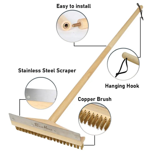 PizzaOfen Kupferbürste mit Holzgriff – Dein natürlicher Reinigungsexperte für makellose Backergebnisse!