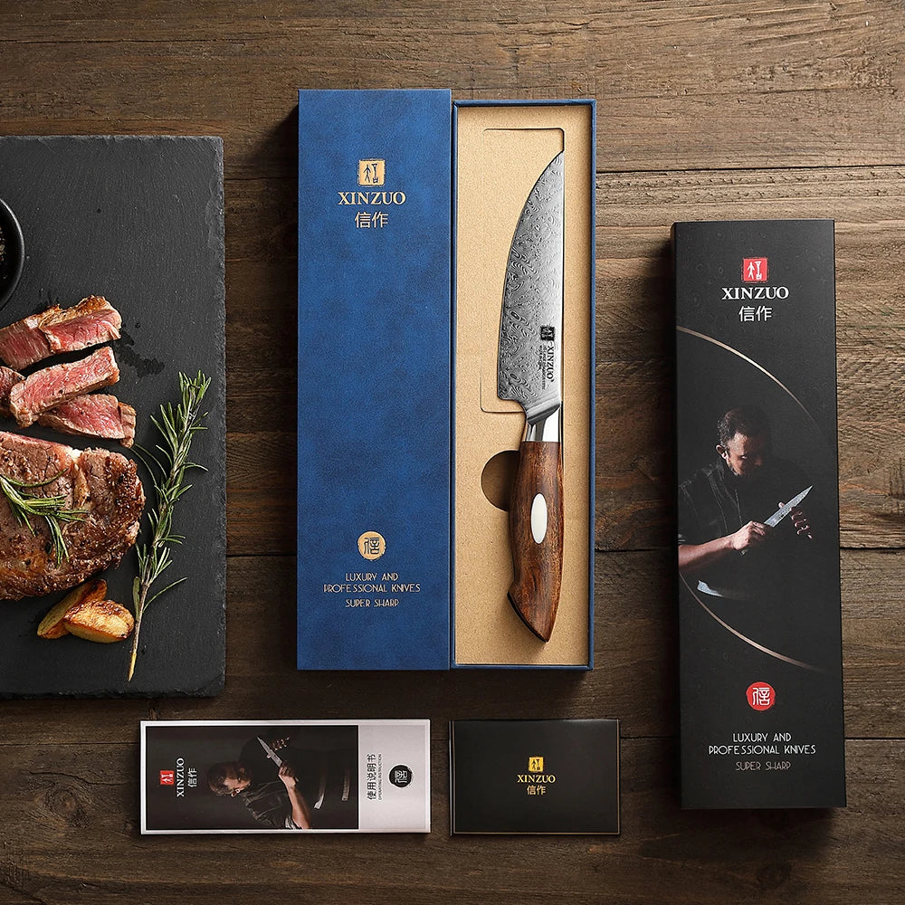 XINZUO Steakmesser – 5 Zoll (ca. 12,7 cm) Klinge aus 110 Lagen handgeschmiedetem Damaststahl