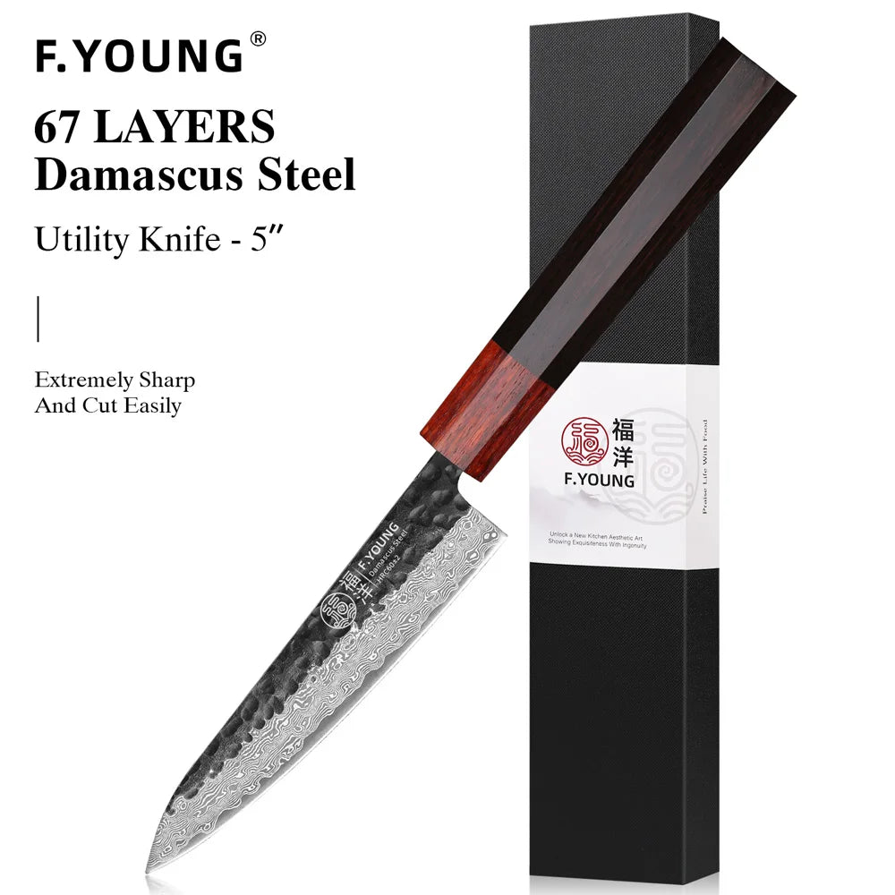 F-Young Japanisches Damast-Kochmesser – Präzision aus Stahl. Design aus Japan.