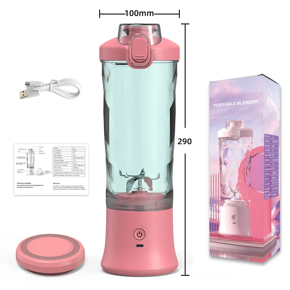 Tragbarer Mixer & Elektrischer Entsafter – 600 ml, 4000 mAh USB‑Akku