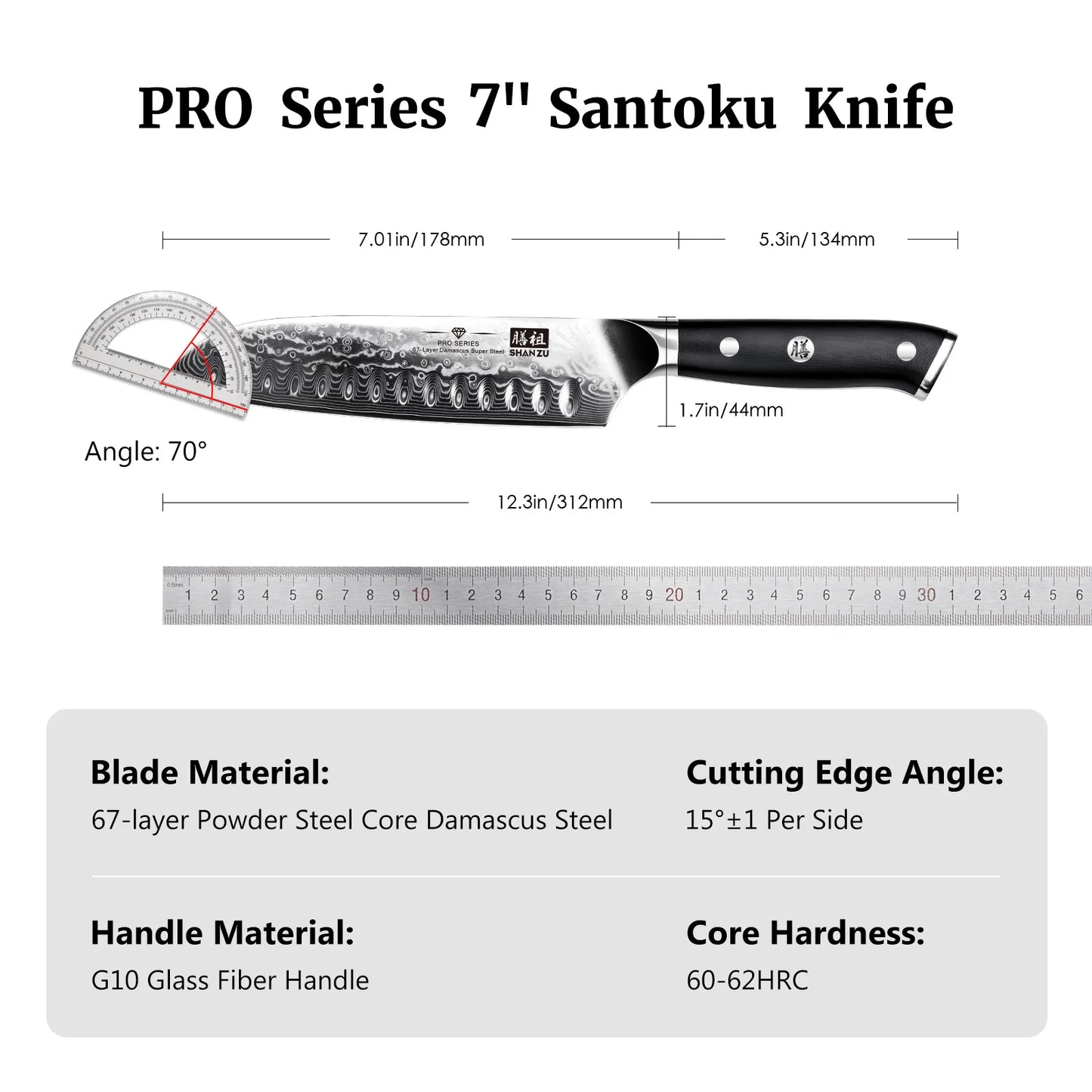 SHAN ZU 7″ Santoku Messer – 67‑Lagen Damast & High‑Carbon Kern