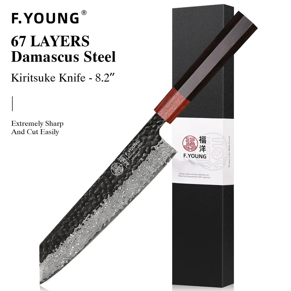 F-Young Japanisches Damast-Kochmesser – Präzision aus Stahl. Design aus Japan.