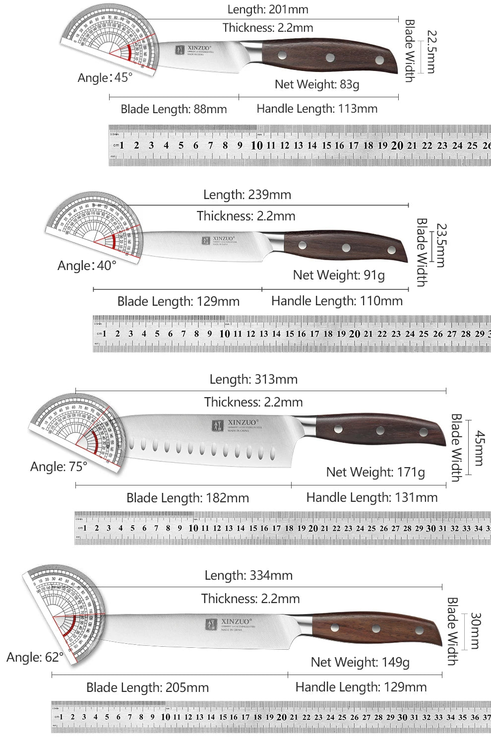 XINZUO Profi‑Messerset – 7‑teilig aus deutschem 1.4116 Edelstahl