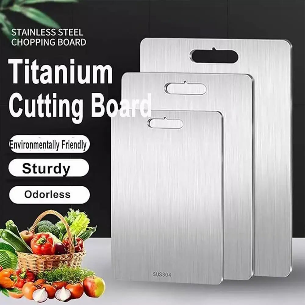 Titanium Schneidebrett – Doppelseitiges Profi-Board aus verstärktem Edelstahl 304