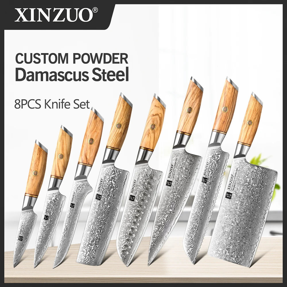 XINZUO Damastmesser-Set – 73 Lagen Präzision mit Olivenholz-Finish