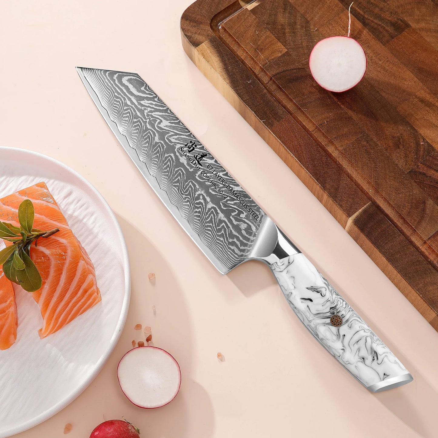 SHANGDAO 8″ Kiritsuke Messer – Japanischer Damaststahl & Harzgriff mit Tinteffekt
