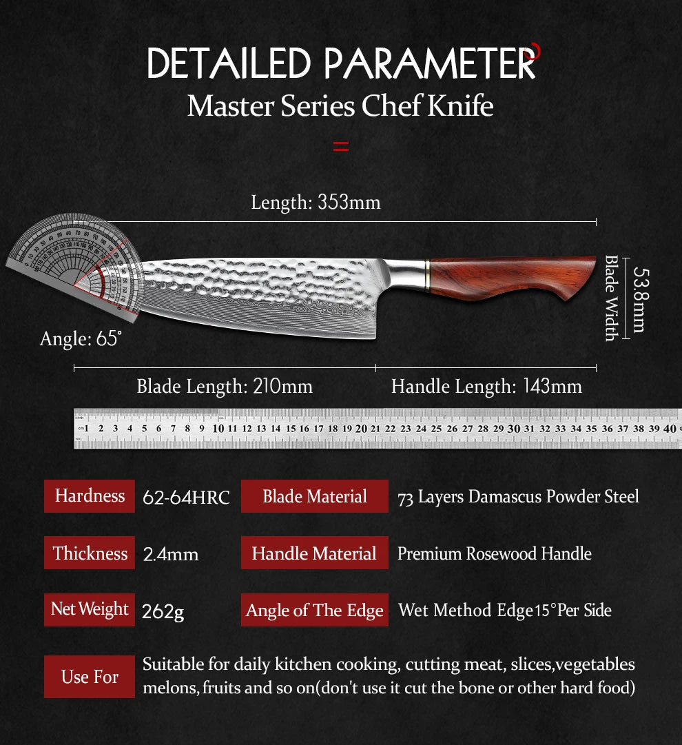 HEZHEN 8,3″ Kochmesser – 73‑lagiger Damast aus Pulverstahl & Palisandergriff