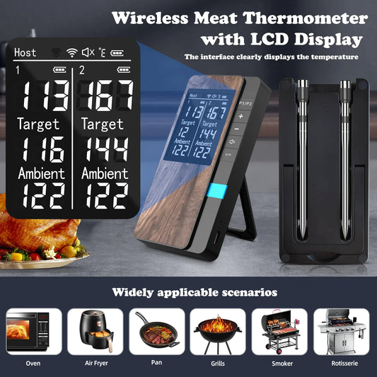 Kabelloses Bluetooth Fleischthermometer – Digital mit Dual-Sonde & App-Steuerung