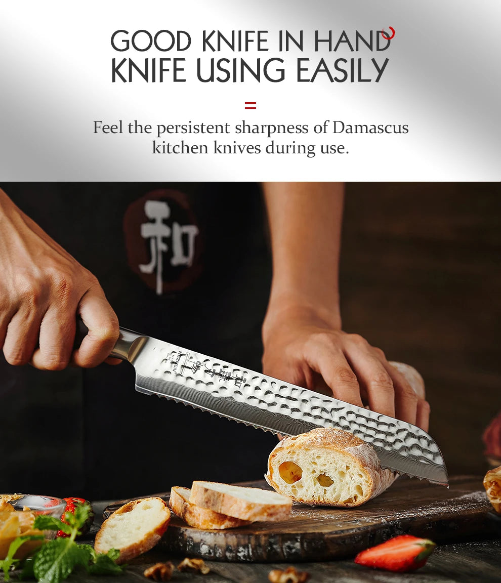 HEZHEN 8,5″ Brotmesser – 73‑lagiger Damast & Pulverstahlkern