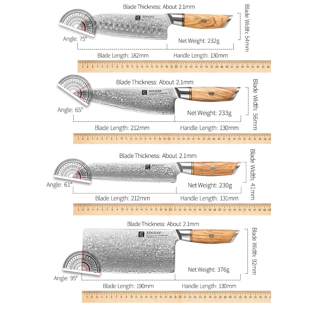 XINZUO Damastmesser-Set – 73 Lagen Präzision mit Olivenholz-Finish