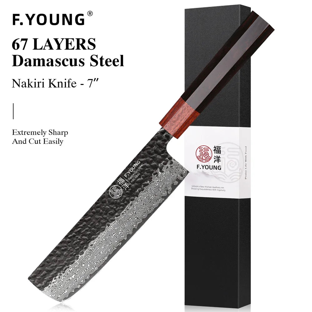F-Young Japanisches Damast-Kochmesser – Präzision aus Stahl. Design aus Japan.