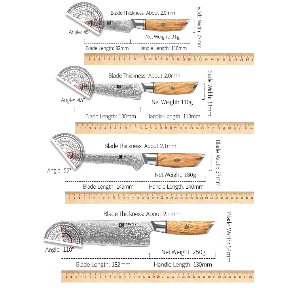XINZUO Damastmesser-Set – 73 Lagen Präzision mit Olivenholz-Finish