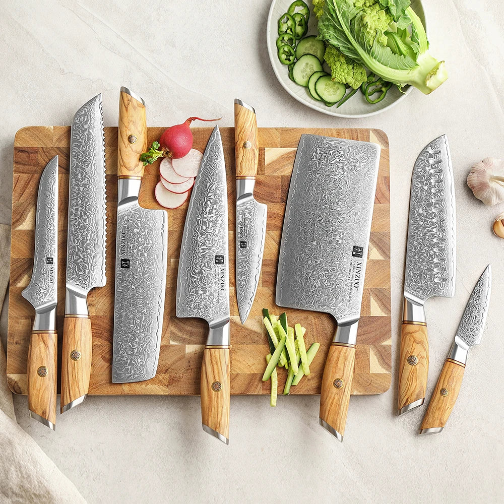 XINZUO Damastmesser-Set – 73 Lagen Präzision mit Olivenholz-Finish