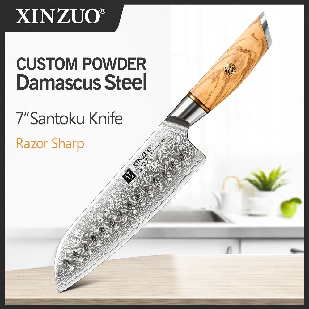 XINZUO Damastmesser-Set – 73 Lagen Präzision mit Olivenholz-Finish