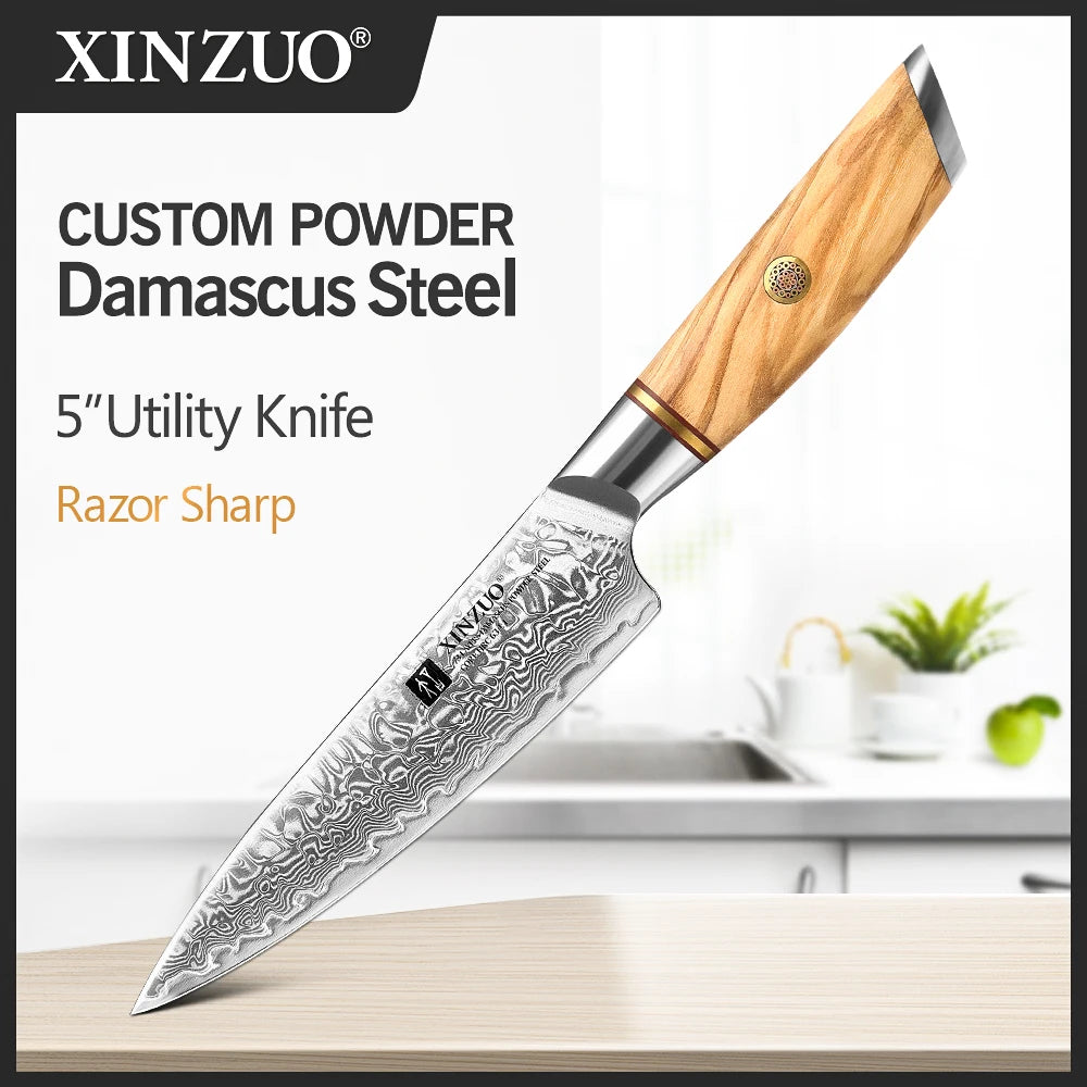 XINZUO Damastmesser-Set – 73 Lagen Präzision mit Olivenholz-Finish