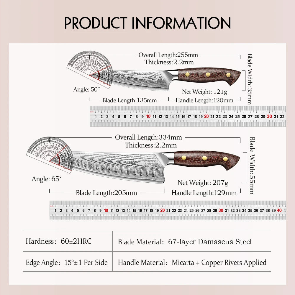 HEZHEN 2‑teiliges Damaststahl‑Messer‑Set mit Micarta‑Griff – Profi‑Klingen für deine Küche