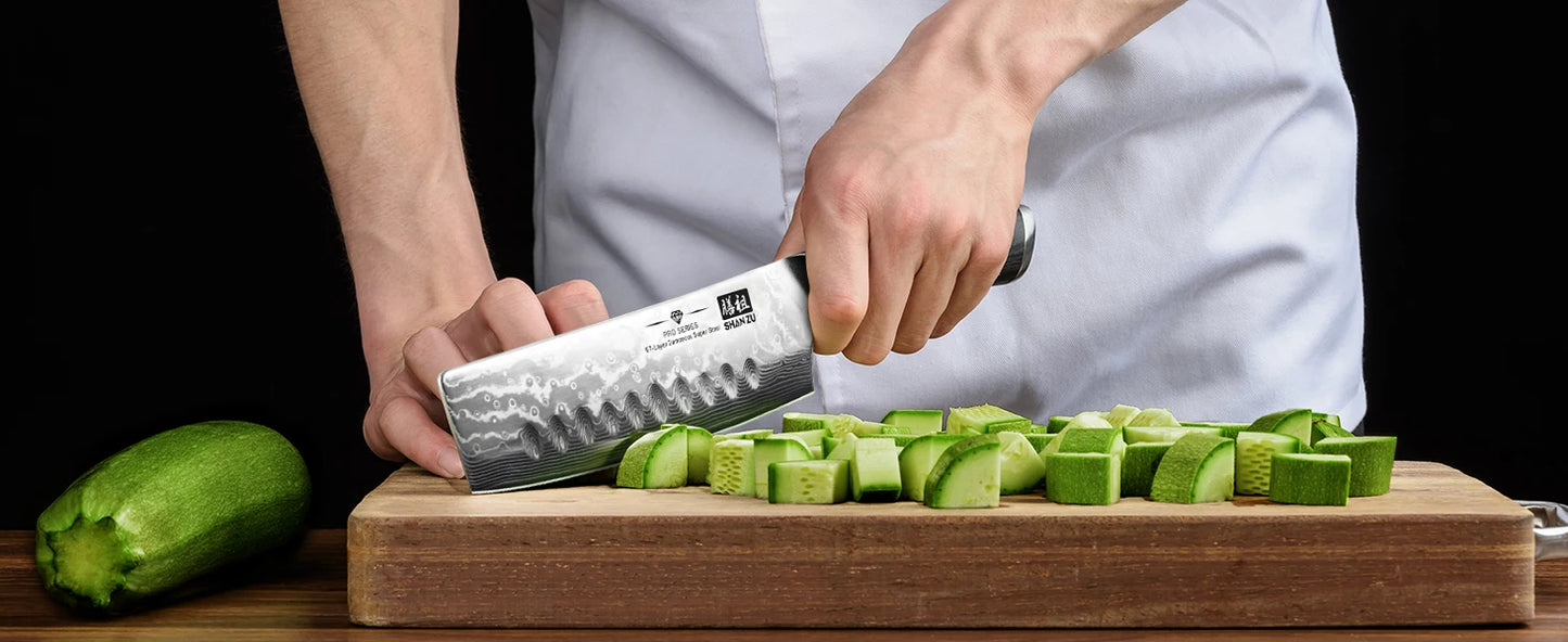 SHAN ZU Profi‑Nakiri Kochmesser – Damaststahl & G10‑Griff