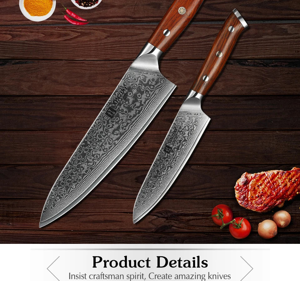 XINZUO Profi‑Damastmesser‑Set (2 Teile) – VG10‑Kern & Palisandergriff