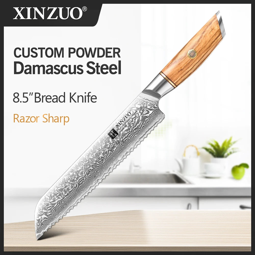 XINZUO Damastmesser-Set – 73 Lagen Präzision mit Olivenholz-Finish