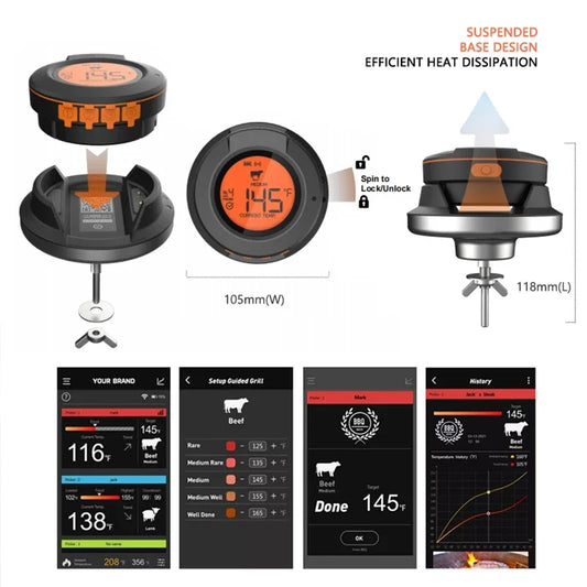 Bluetooth Grillthermometer mit Hochtemperatur-Sensor – Digital für Grill, Ofen & BBQ bis 500 °C
