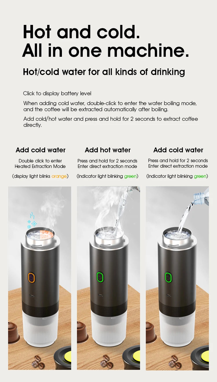 3‑in‑1 Reisekaffeemaschine inkl. Stand– Kabellos, elektrisch & tragbar für Auto, Camping & Zuhause