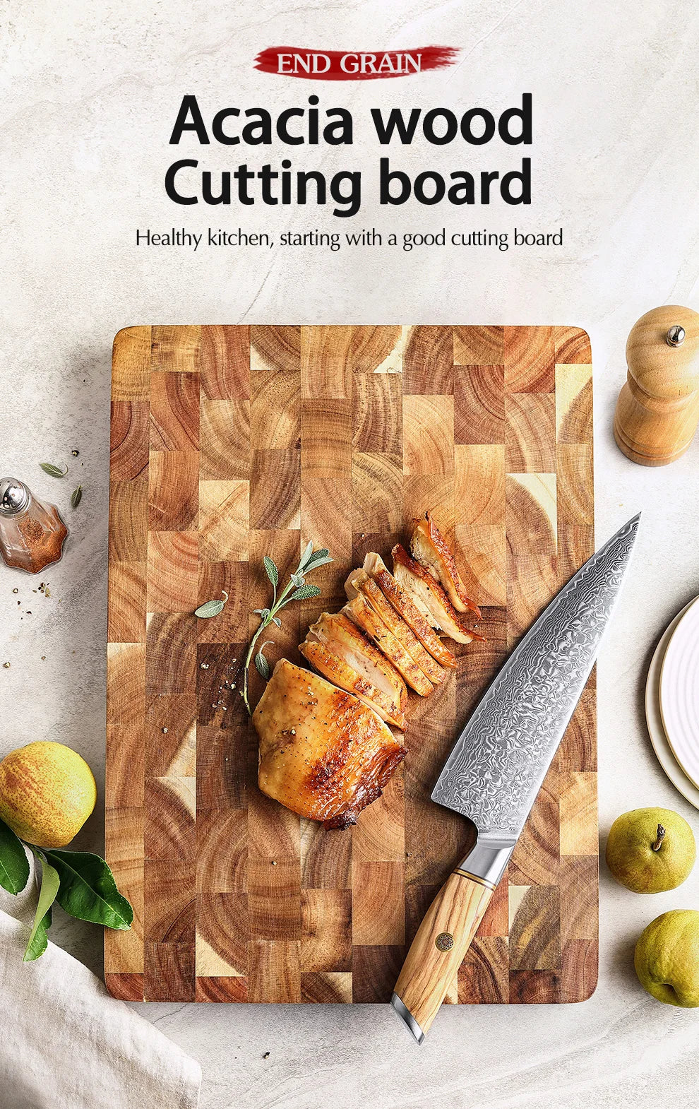 HEZHEN Doppelseitiges Schneidebrett aus Akazienholz – Premium-Qualität für Küche und Grill