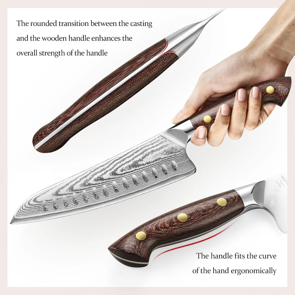 HEZHEN 2‑tlg. Damast‑Messerset – Micarta‑Griff & 430‑Stahl Fleischgabel