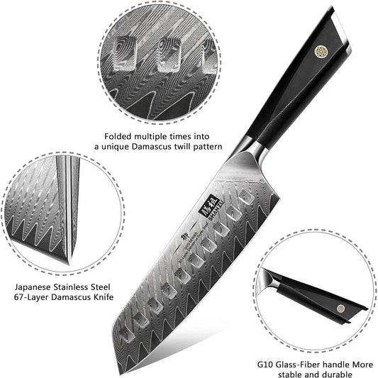 SHAN ZU 7″ Santoku Messer – 67‑Lagen Damast & Glasfaser‑Griff