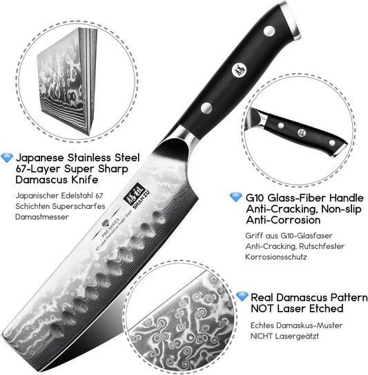 SHAN ZU Profi‑Nakiri Kochmesser – Damaststahl & G10‑Griff