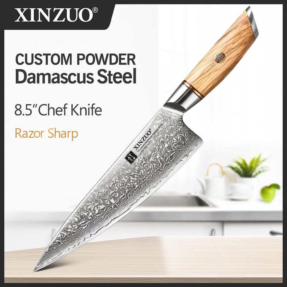 XINZUO Damastmesser-Set – 73 Lagen Präzision mit Olivenholz-Finish