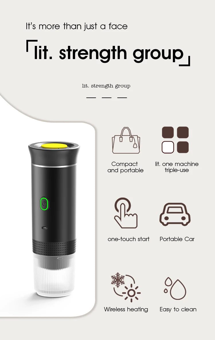 3‑in‑1 Reisekaffeemaschine inkl. Stand– Kabellos, elektrisch & tragbar für Auto, Camping & Zuhause