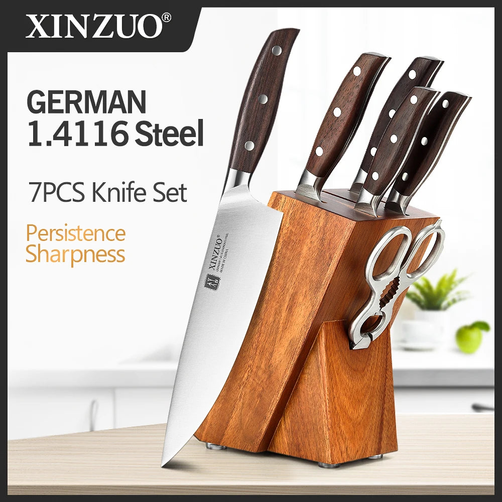 XINZUO Profi‑Messerset – 7‑teilig aus deutschem 1.4116 Edelstahl