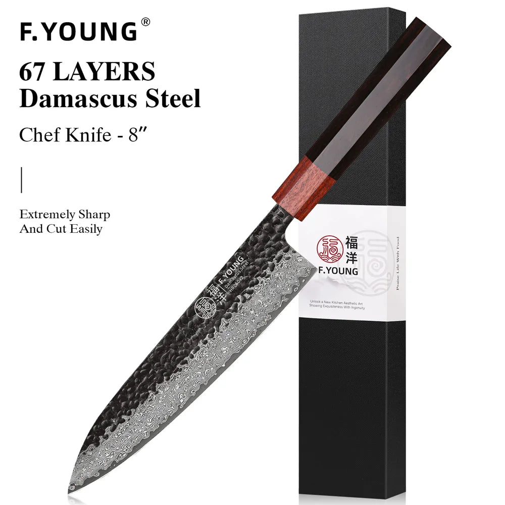 F-Young Japanisches Damast-Kochmesser – Präzision aus Stahl. Design aus Japan.