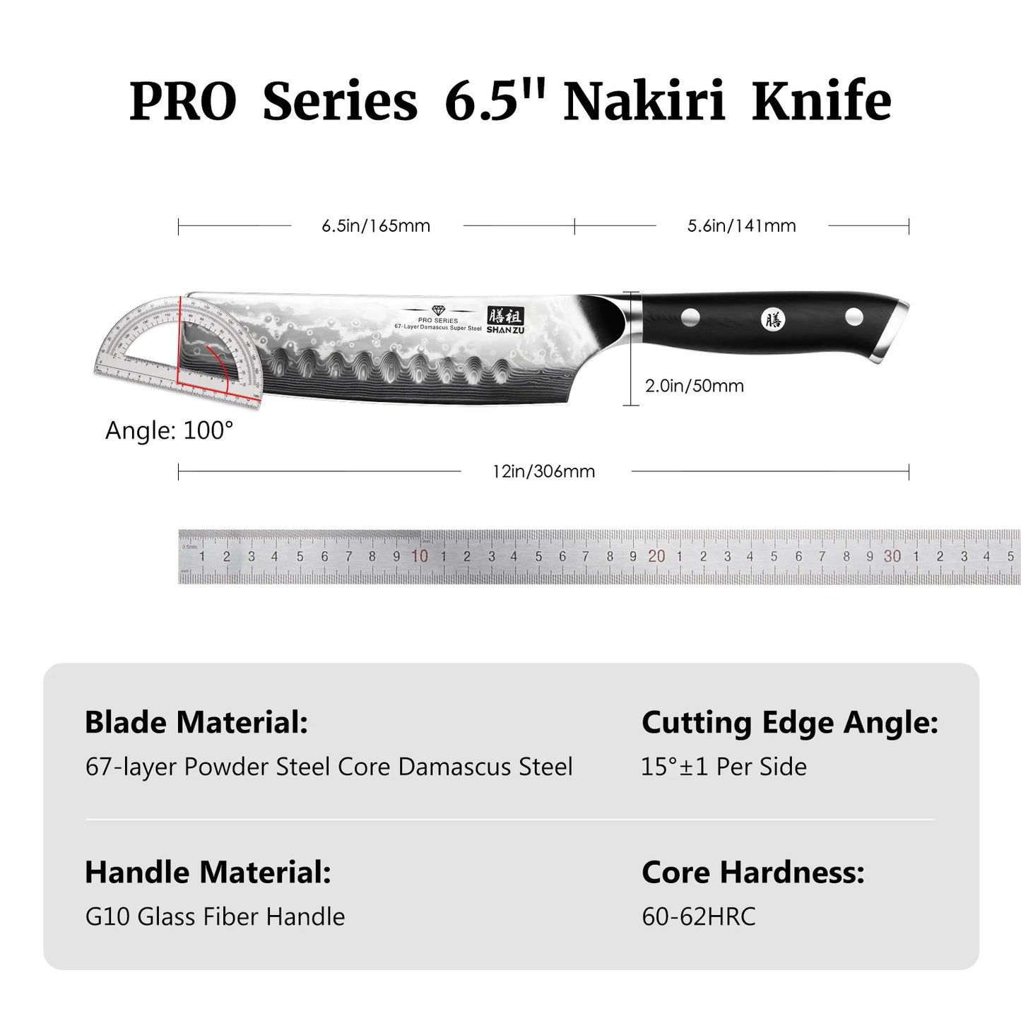 SHAN ZU Profi‑Nakiri Kochmesser – Damaststahl & G10‑Griff