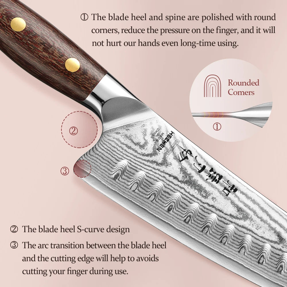 HEZHEN 2‑tlg. Damast‑Messerset – Micarta‑Griff & 430‑Stahl Fleischgabel