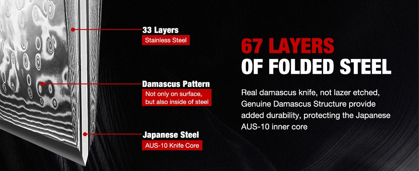 SHAN ZU 7″ Santoku Messer – 67‑Lagen Damast & High‑Carbon Kern
