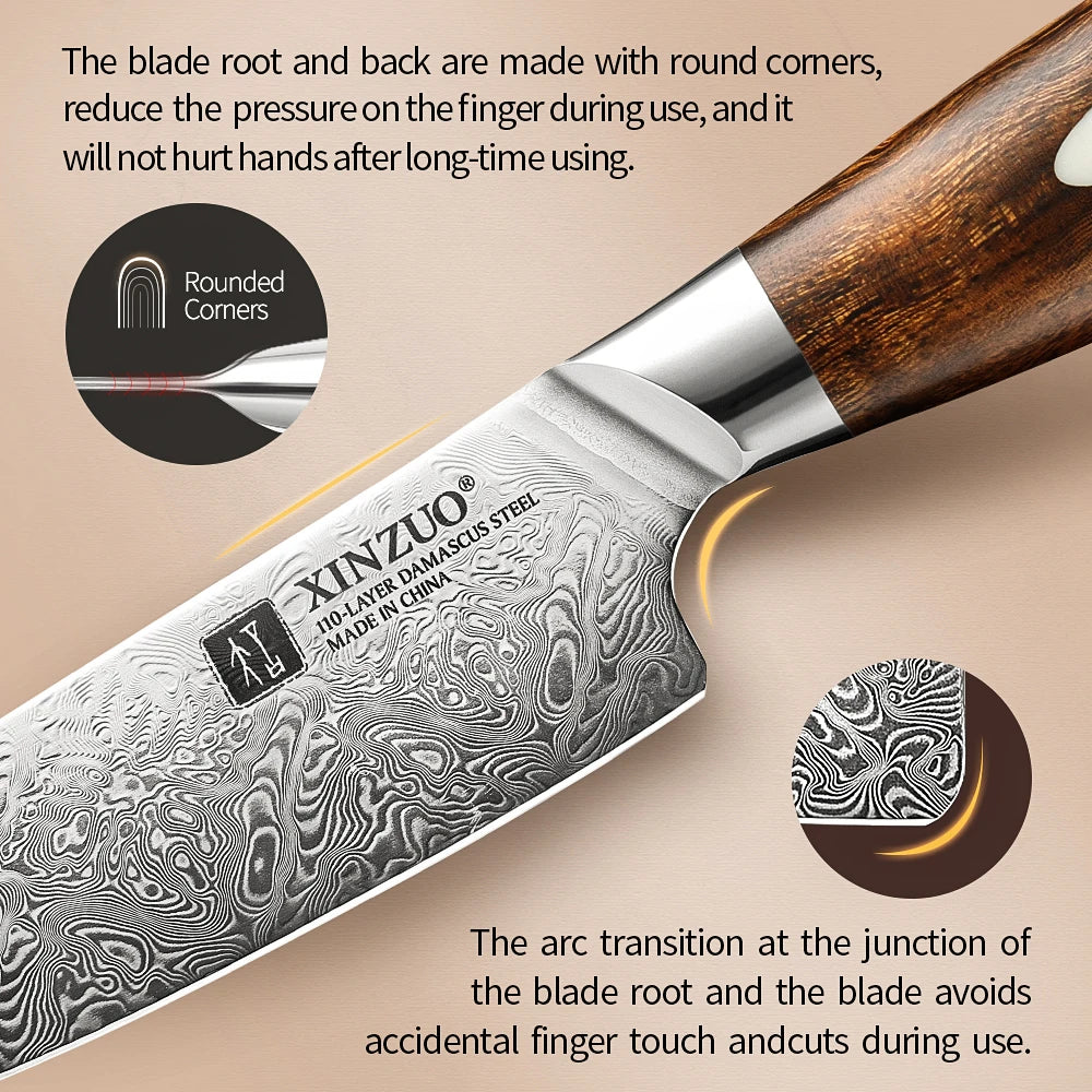 XINZUO Steakmesser – 5 Zoll (ca. 12,7 cm) Klinge aus 110 Lagen handgeschmiedetem Damaststahl