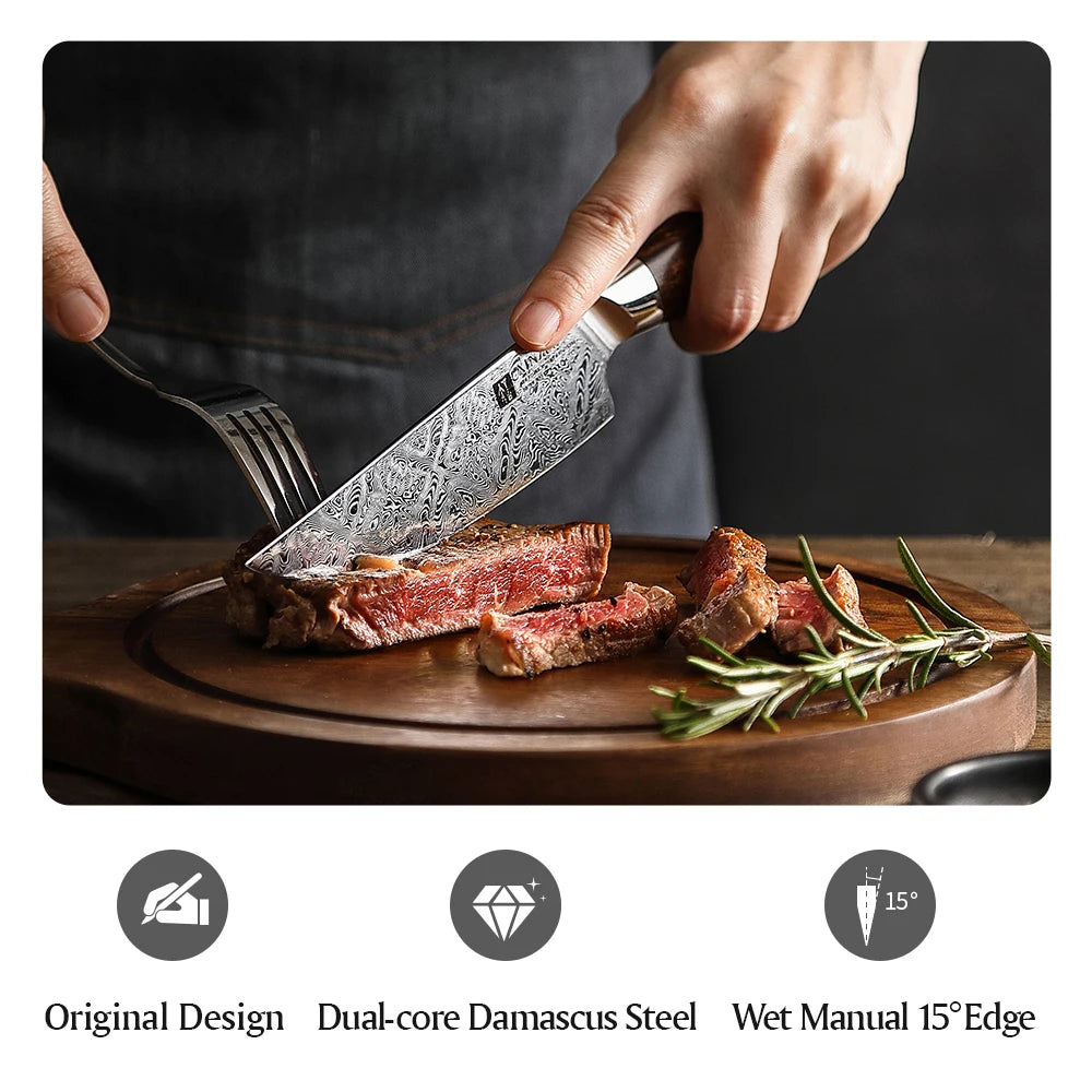 XINZUO Steakmesser – 5 Zoll (ca. 12,7 cm) Klinge aus 110 Lagen handgeschmiedetem Damaststahl