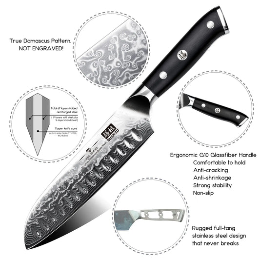 SHAN ZU 7″ Santoku Messer – 67‑Lagen Damast & High‑Carbon Kern