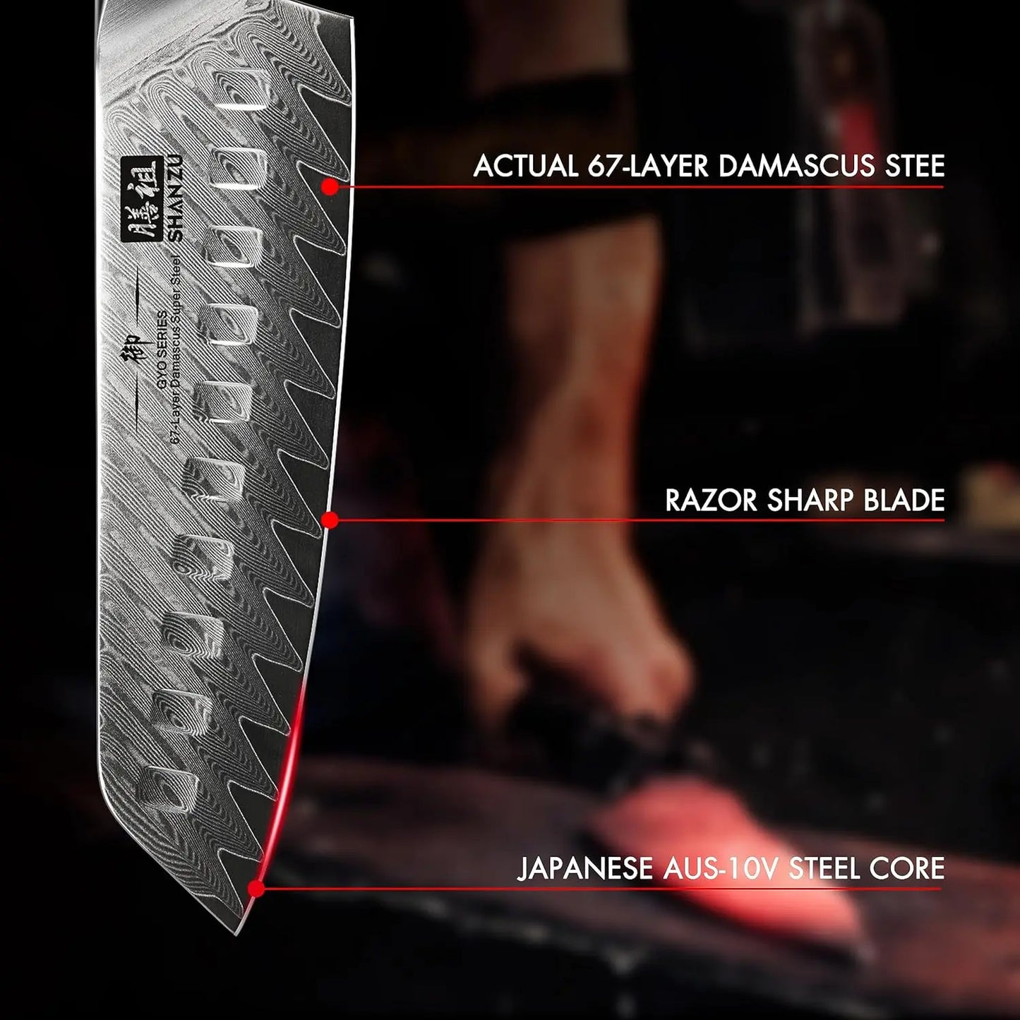 SHAN ZU 7″ Santoku Messer – 67‑Lagen Damast & Glasfaser‑Griff