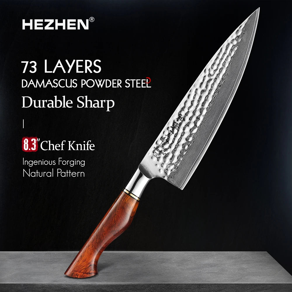 HEZHEN 8,3″ Kochmesser – 73‑lagiger Damast aus Pulverstahl & Palisandergriff