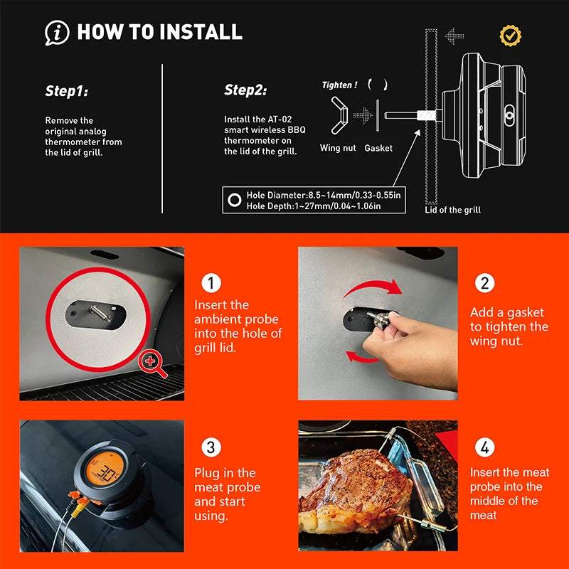Bluetooth Grillthermometer mit Hochtemperatur-Sensor – Digital für Grill, Ofen & BBQ bis 500 °C