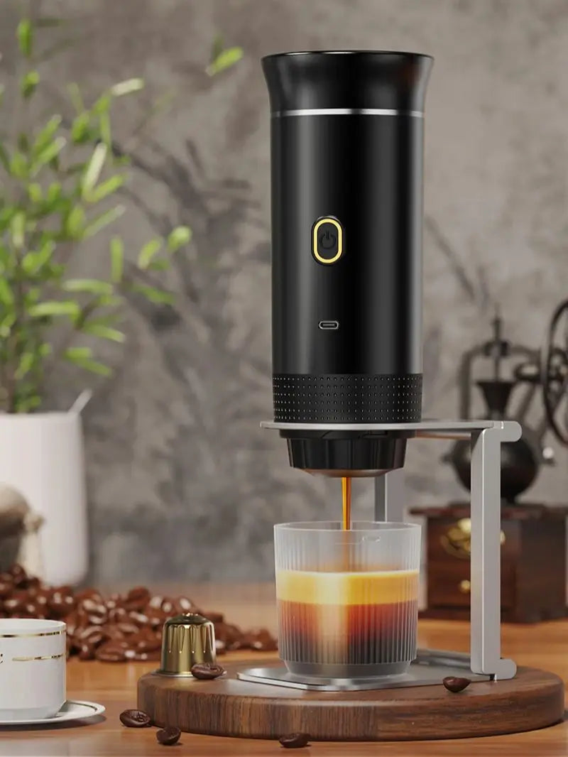 3‑in‑1 Reisekaffeemaschine inkl. Stand– Kabellos, elektrisch & tragbar für Auto, Camping & Zuhause