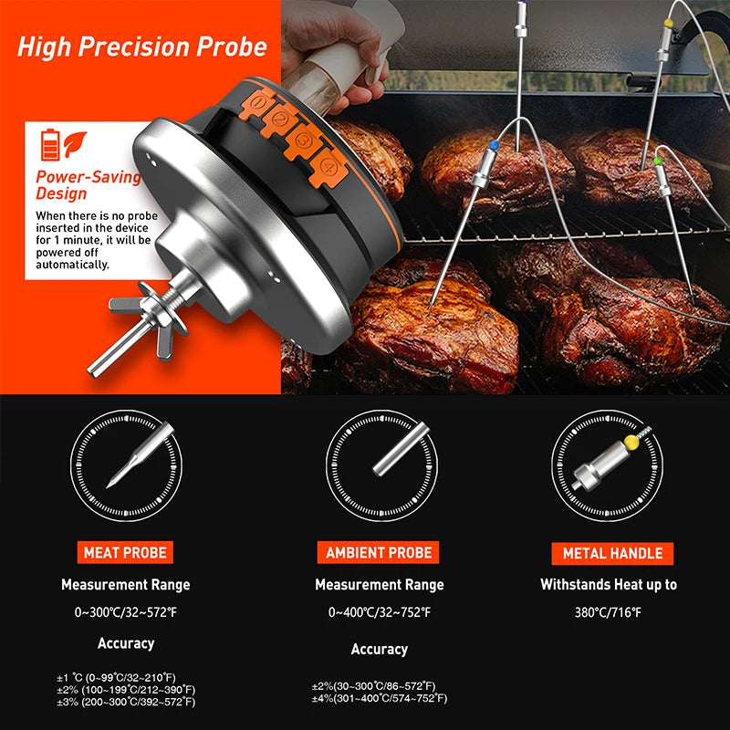 Bluetooth Grillthermometer mit Hochtemperatur-Sensor – Digital für Grill, Ofen & BBQ bis 500 °C