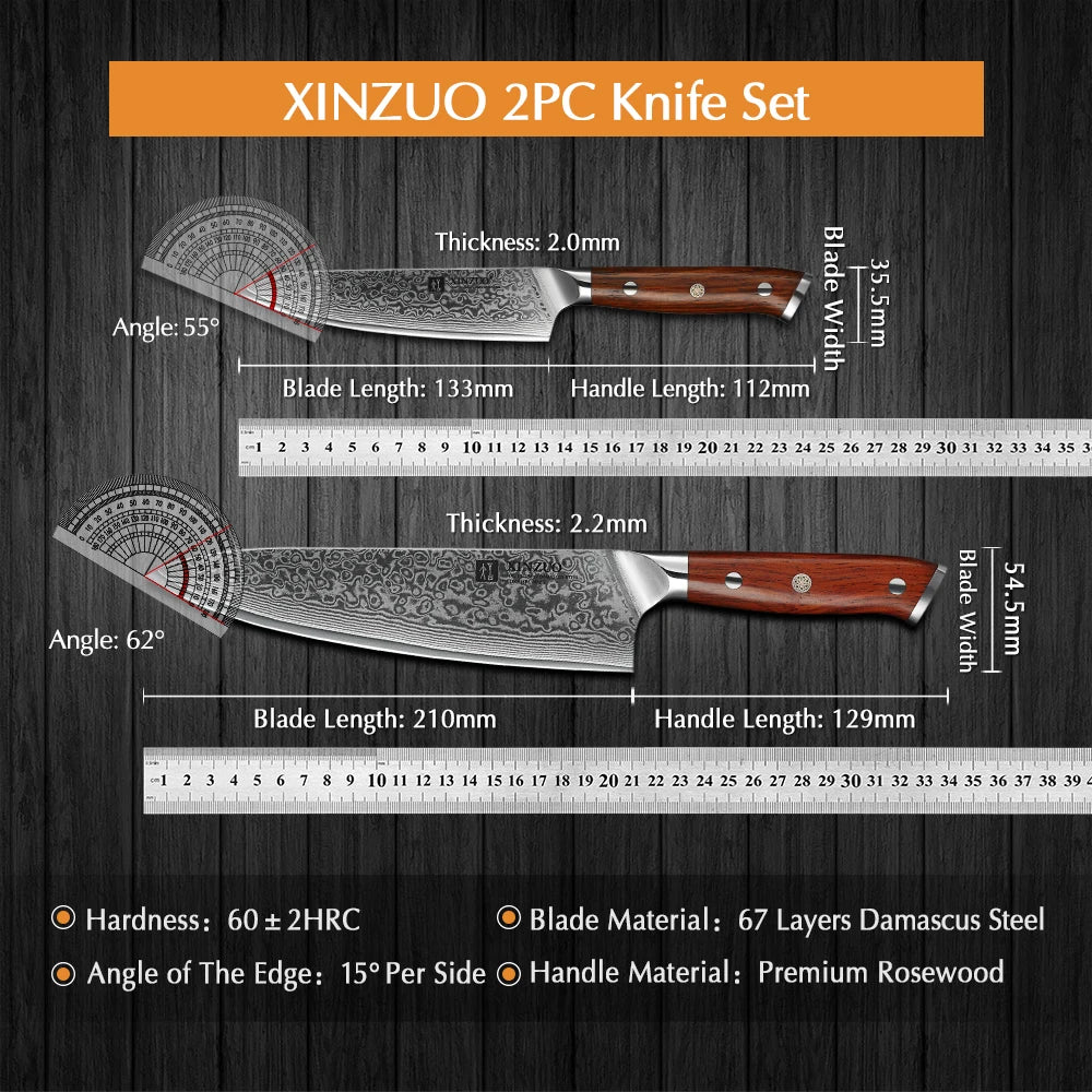 XINZUO Profi‑Damastmesser‑Set (2 Teile) – VG10‑Kern & Palisandergriff