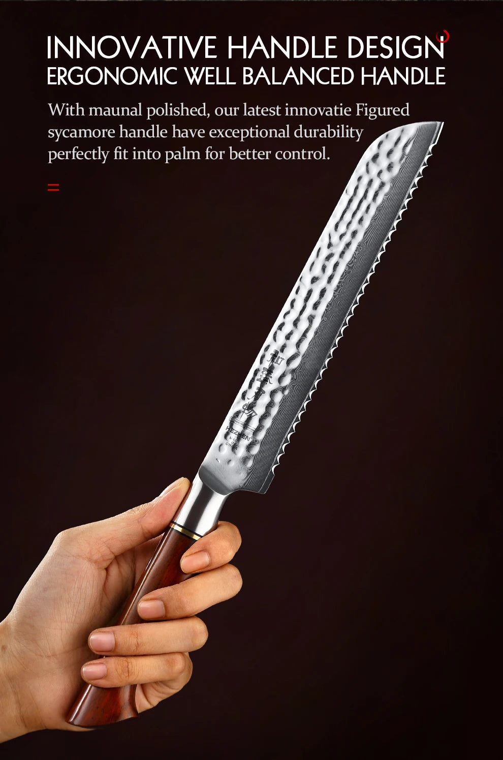 HEZHEN 8,5″ Brotmesser – 73‑lagiger Damast & Pulverstahlkern